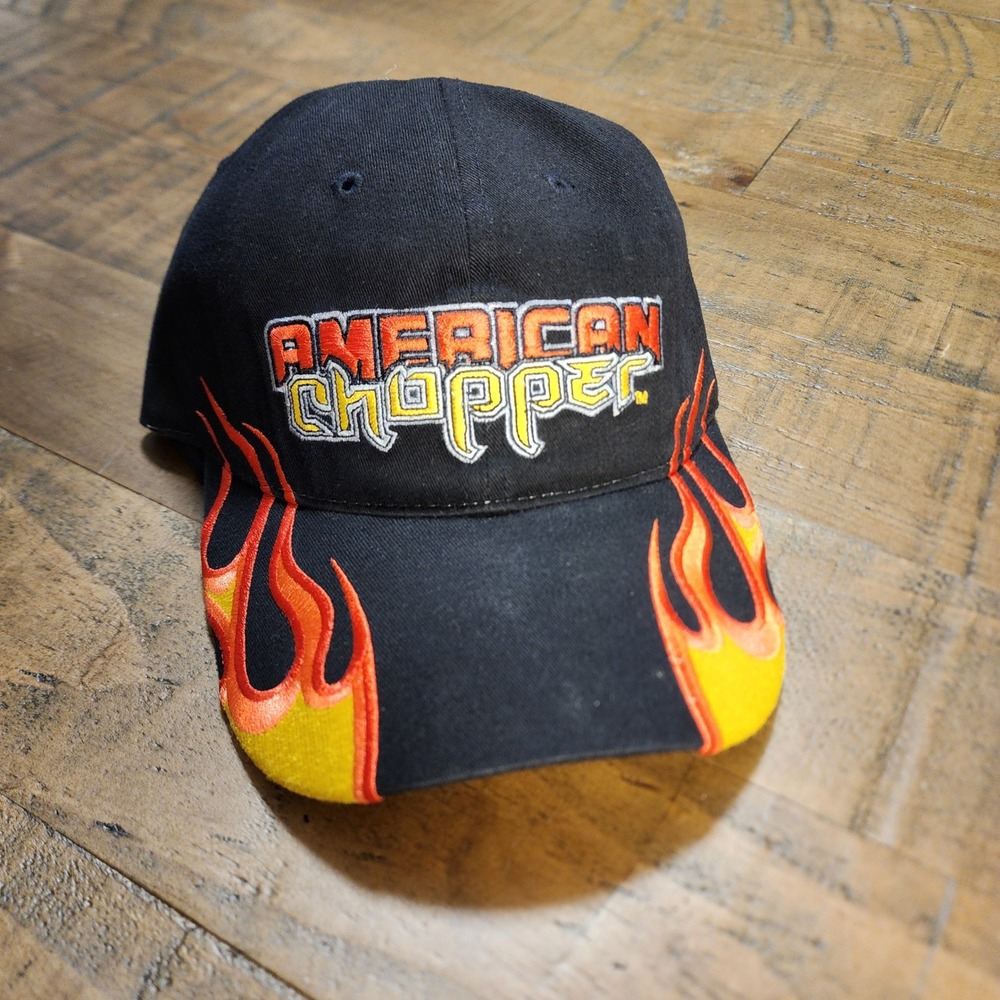 American Chopper Vintage Hat Black Flame Embroidered Baseball Cap‎ H3 Sportgear